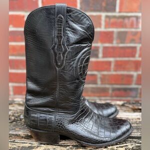 Black Jack Handmade Black Alligator Belly Leather Sz 10.5 Western Boots Made USA